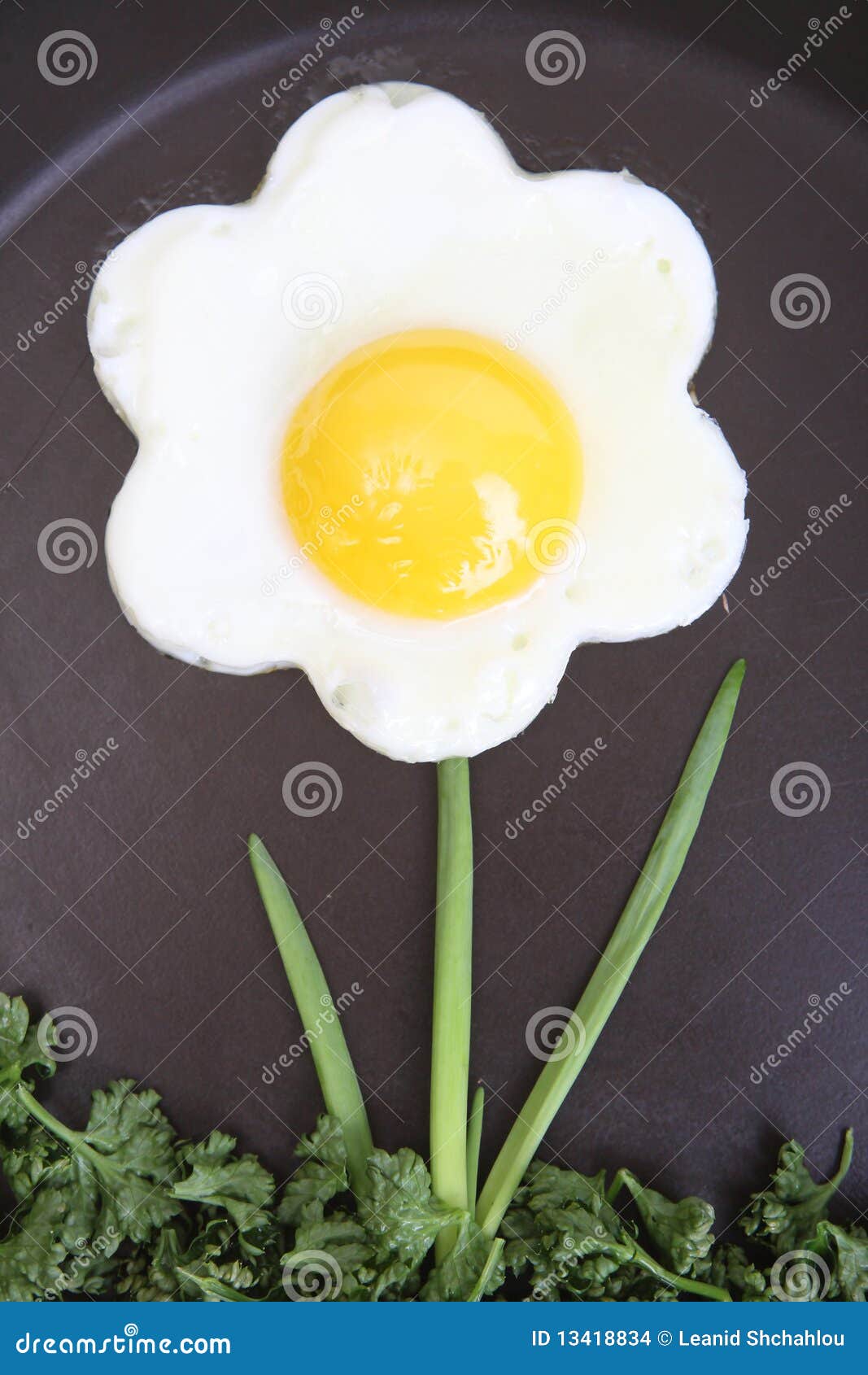 Flower Shaped Fried Egg with Greenery Stock Photo Image of spray