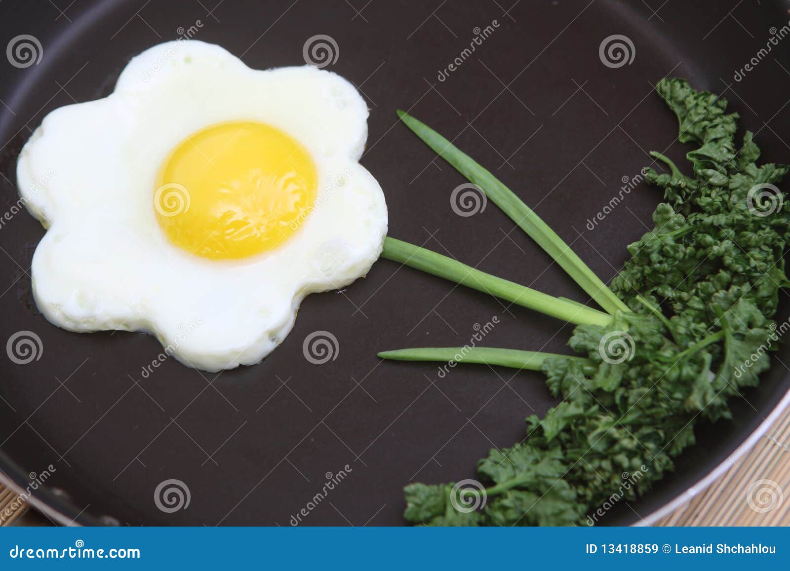 Flower Shaped Fried Egg with Greenery Stock Image Image of yellow