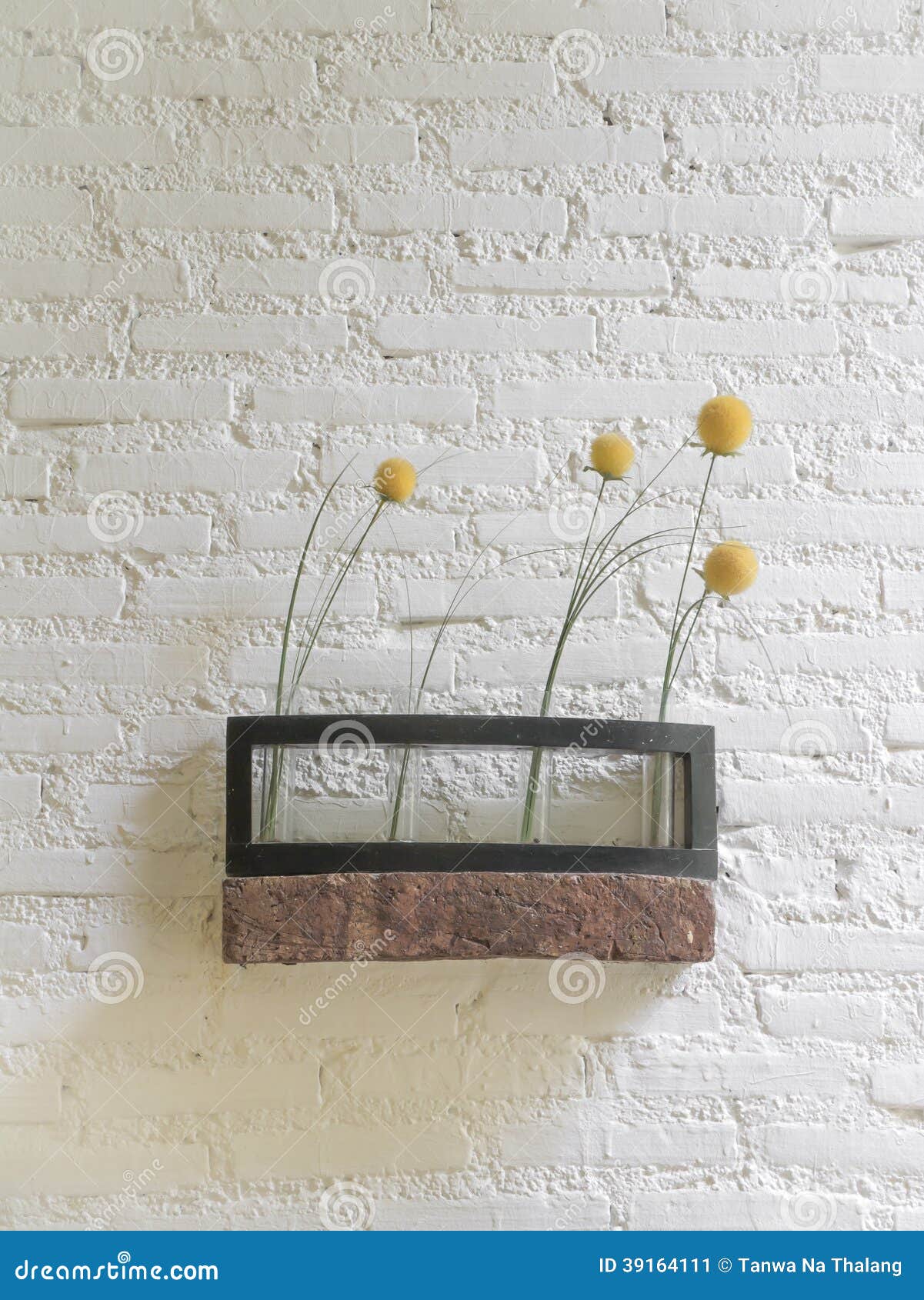 Flower Shelf on White Brick Wall. Stock Image Image of light, vintage 39164111