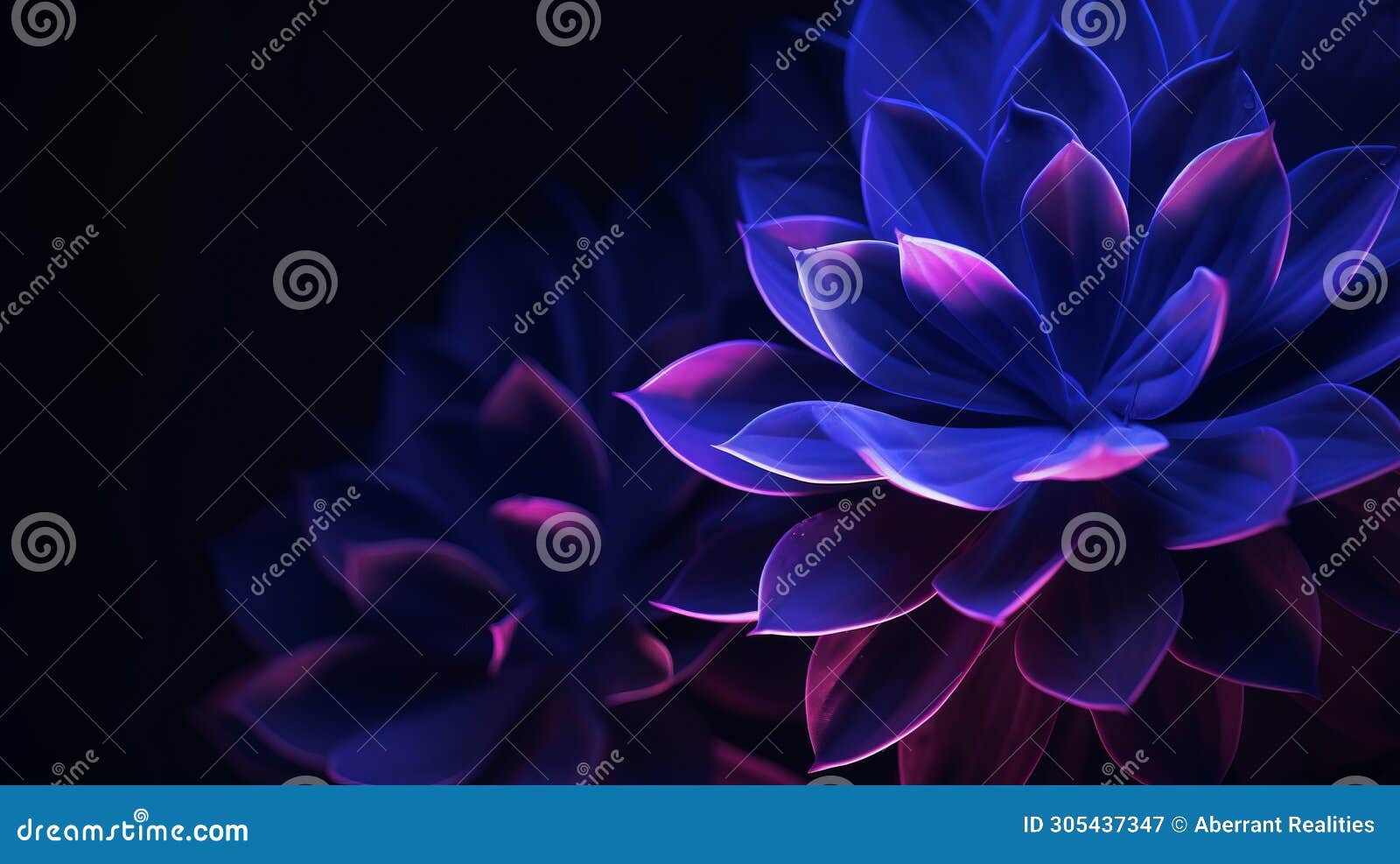 A Flower is Shown in the Dark with Blue and Purple Petals Stock