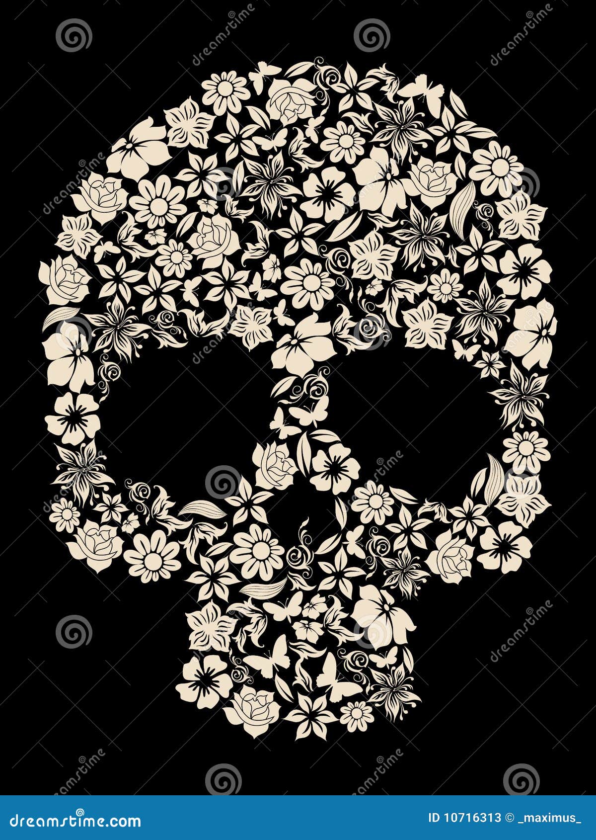 Flower skull vector stock vector. Illustration of death - 10716313