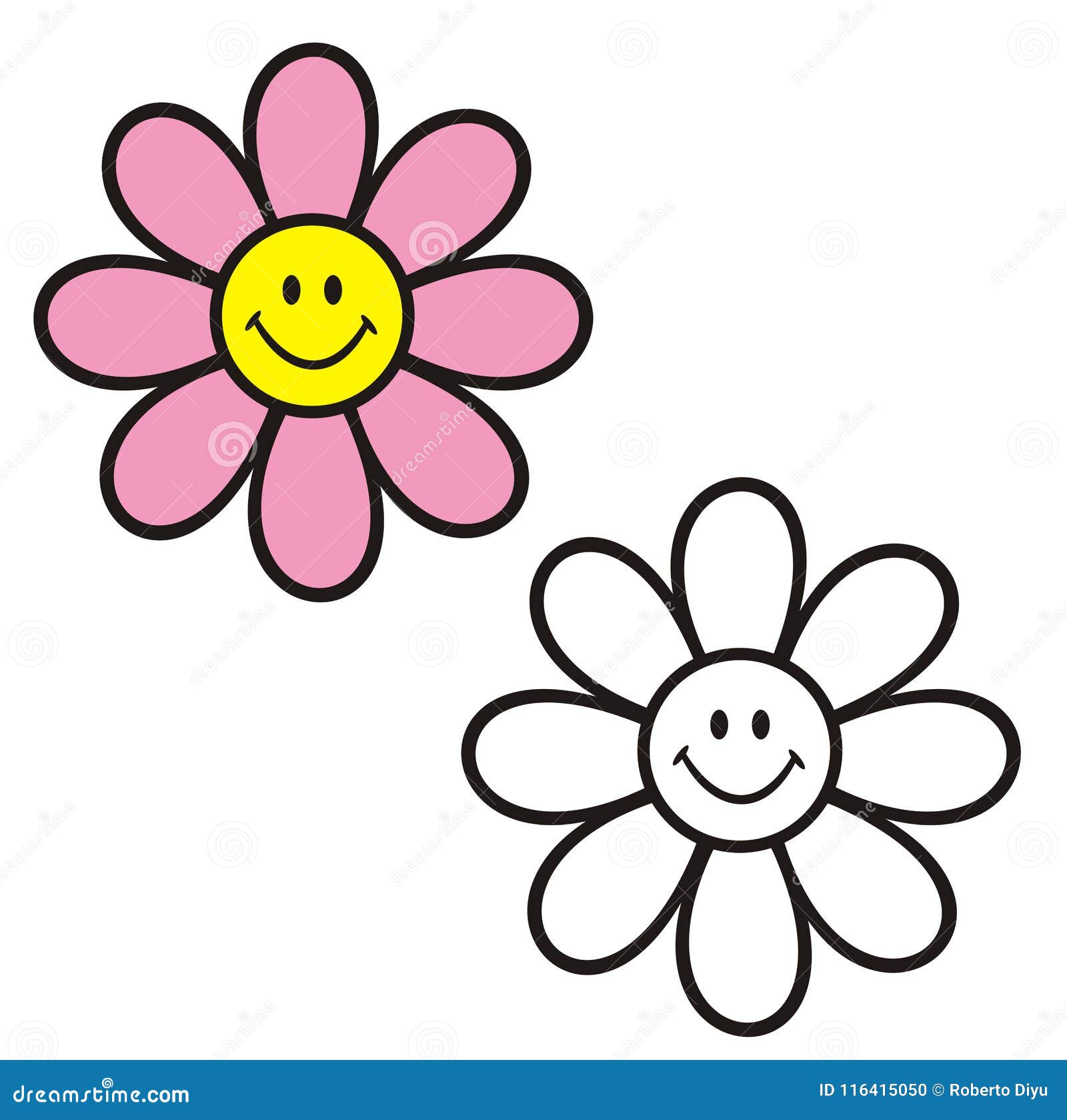 Flower with Smiley Face. Coloring Book Stock Vector - Illustration of  white, playing: 116415050