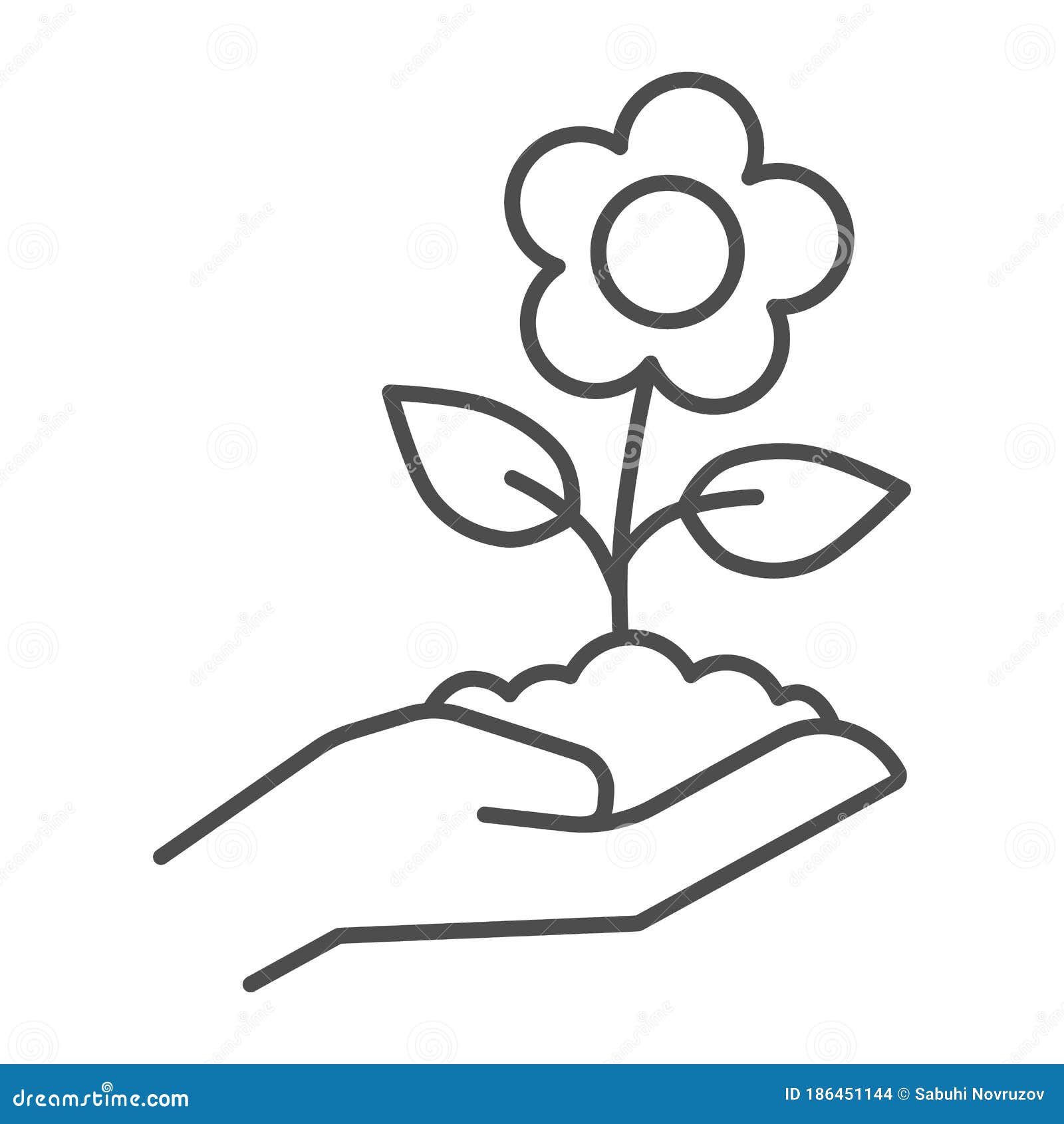 Flower in Soil on Human Hand Thin Line Icon, Gardening Concept, Spring ...