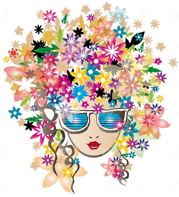 Flower Spring Girl with Glasses Vector Illustratio Stock Vector ...