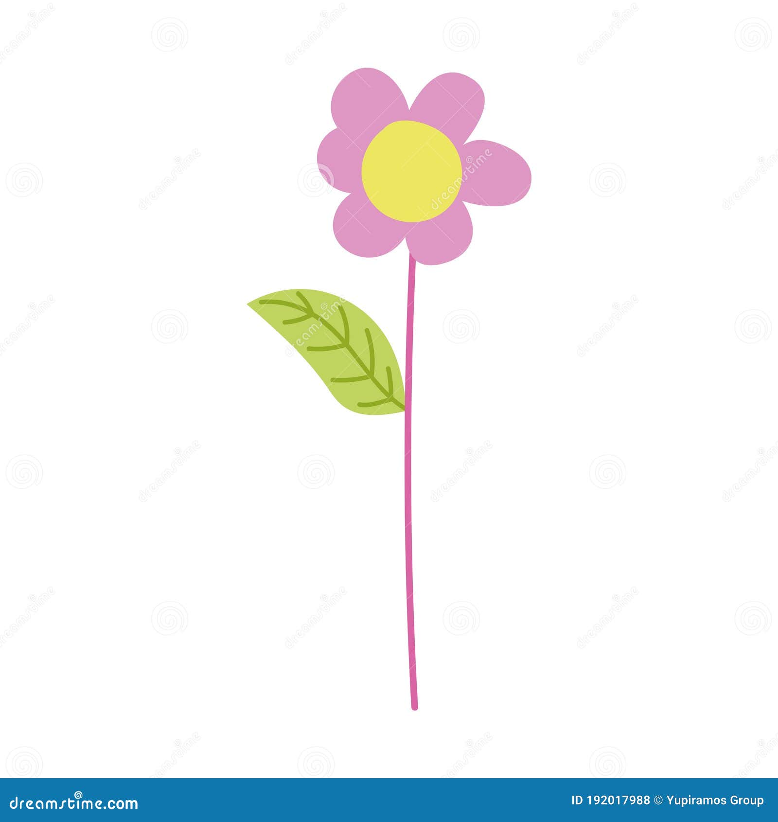 Hand Drawn Cute Flower on Stem. Clip Art, Black and White Stylized