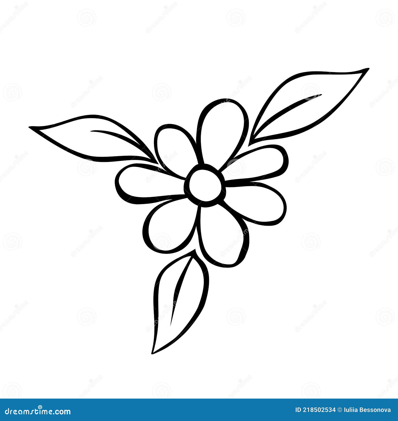 Flower with Three Leaves Icon. Hand Drawn Simple Black Outline Vector
