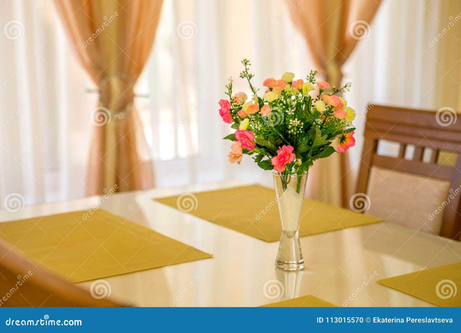 Flower In Vase On Table And Window Sill Background Vintage
