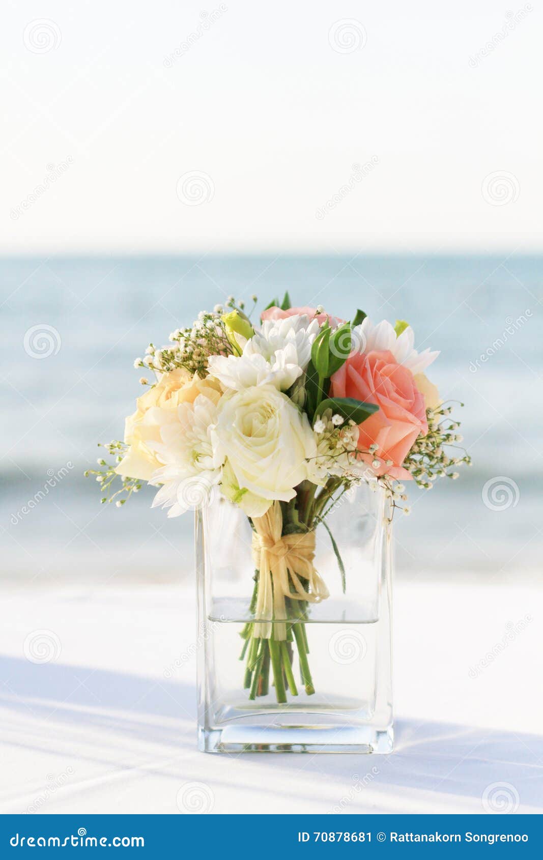 Flower in the Vase Wedding on the Beach Stock Image Image of