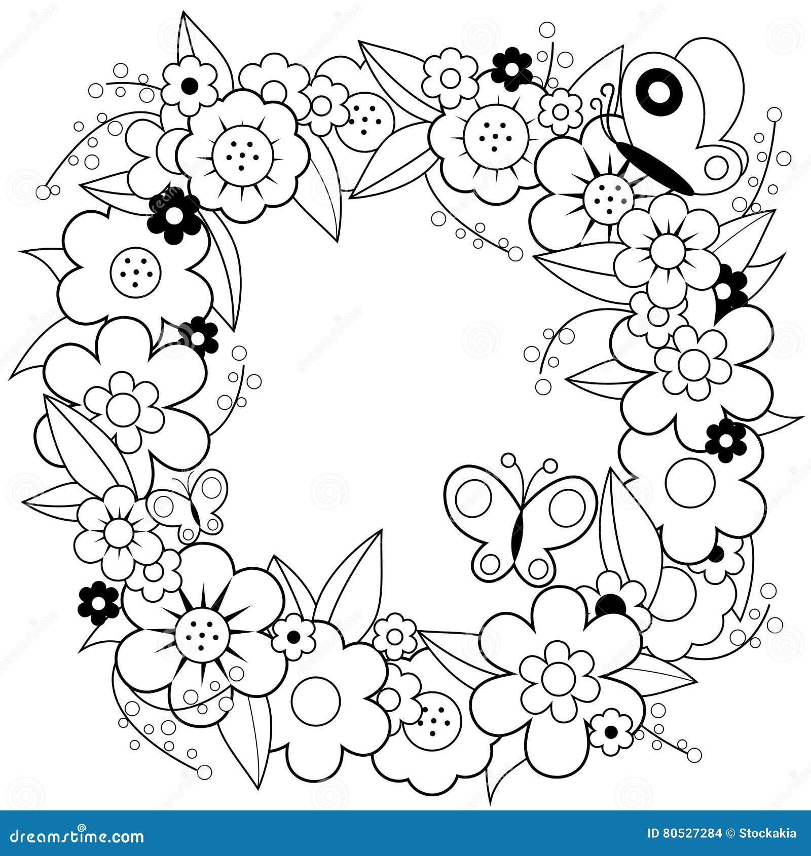 Download Flower Wreath Coloring Book Page Stock Vector - Illustration of spring, vector: 80527284