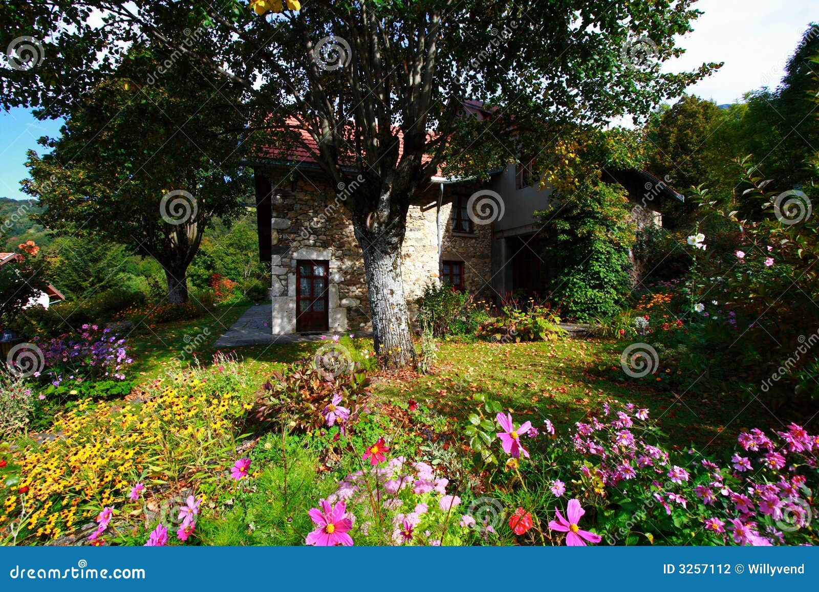 Flowered garden and house stock photo. Image of natural - 3257112