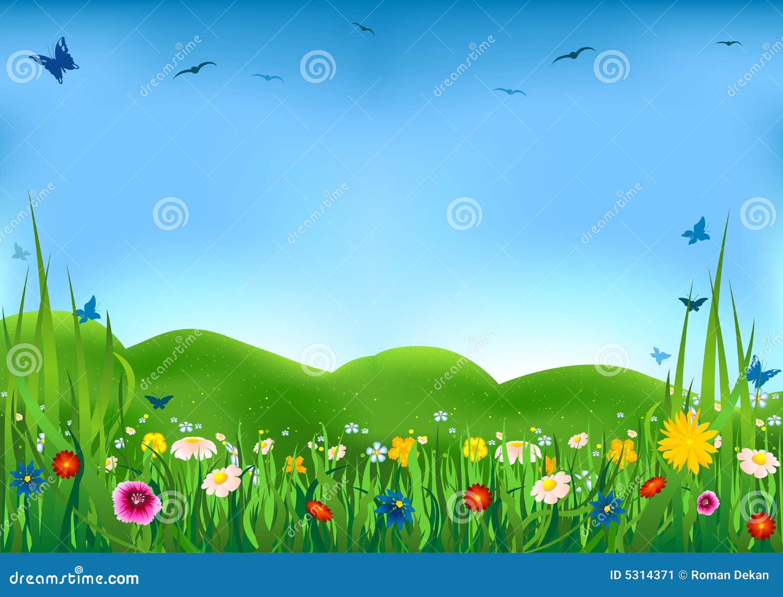 Flowering Meadow stock vector. Illustration of bird, floral 5314371
