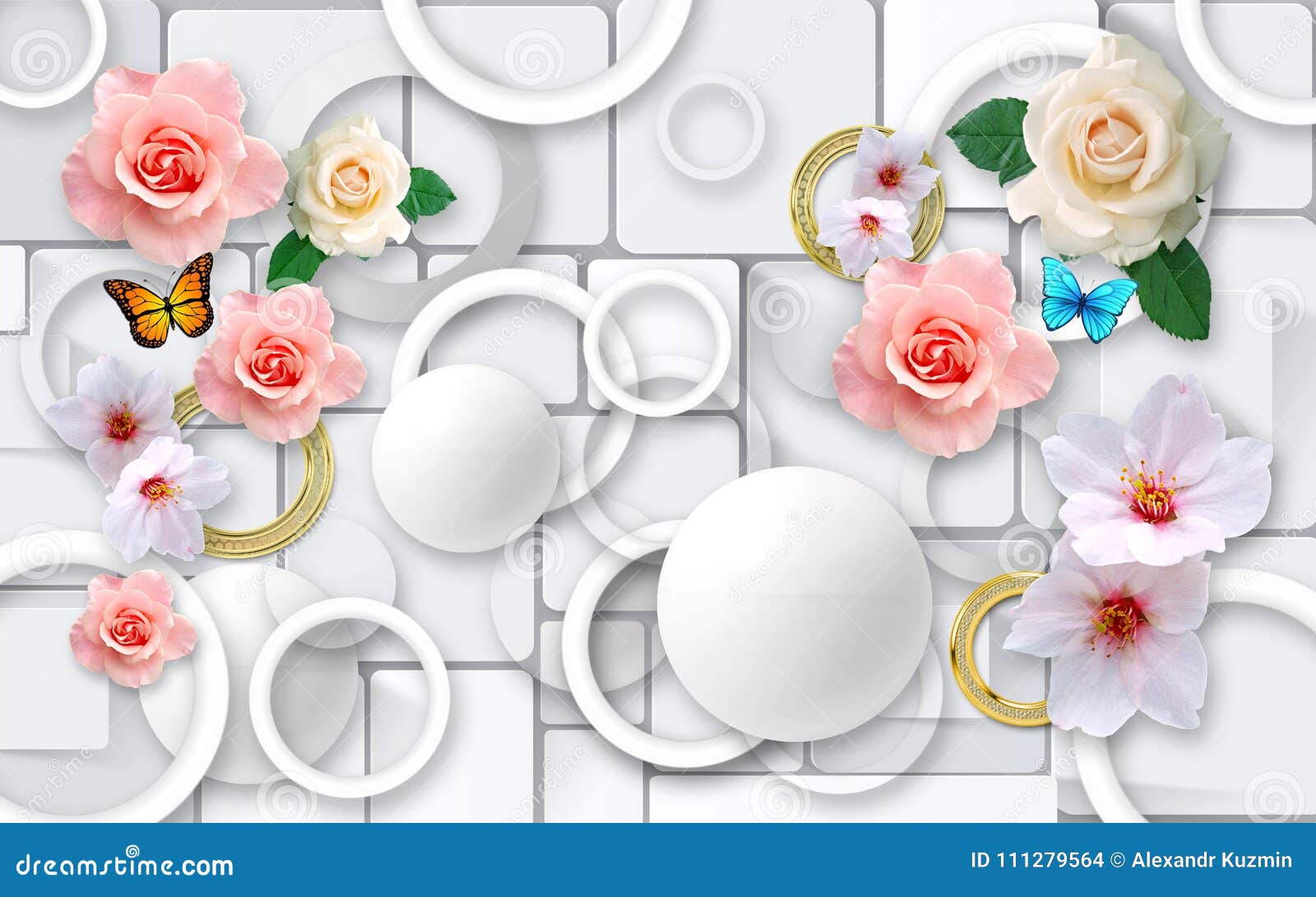 Flowers on an Abstract Background. 3D Wallpapers for Walls. 3D Render.  Stock Illustration - Illustration of floral, natural: 111279564