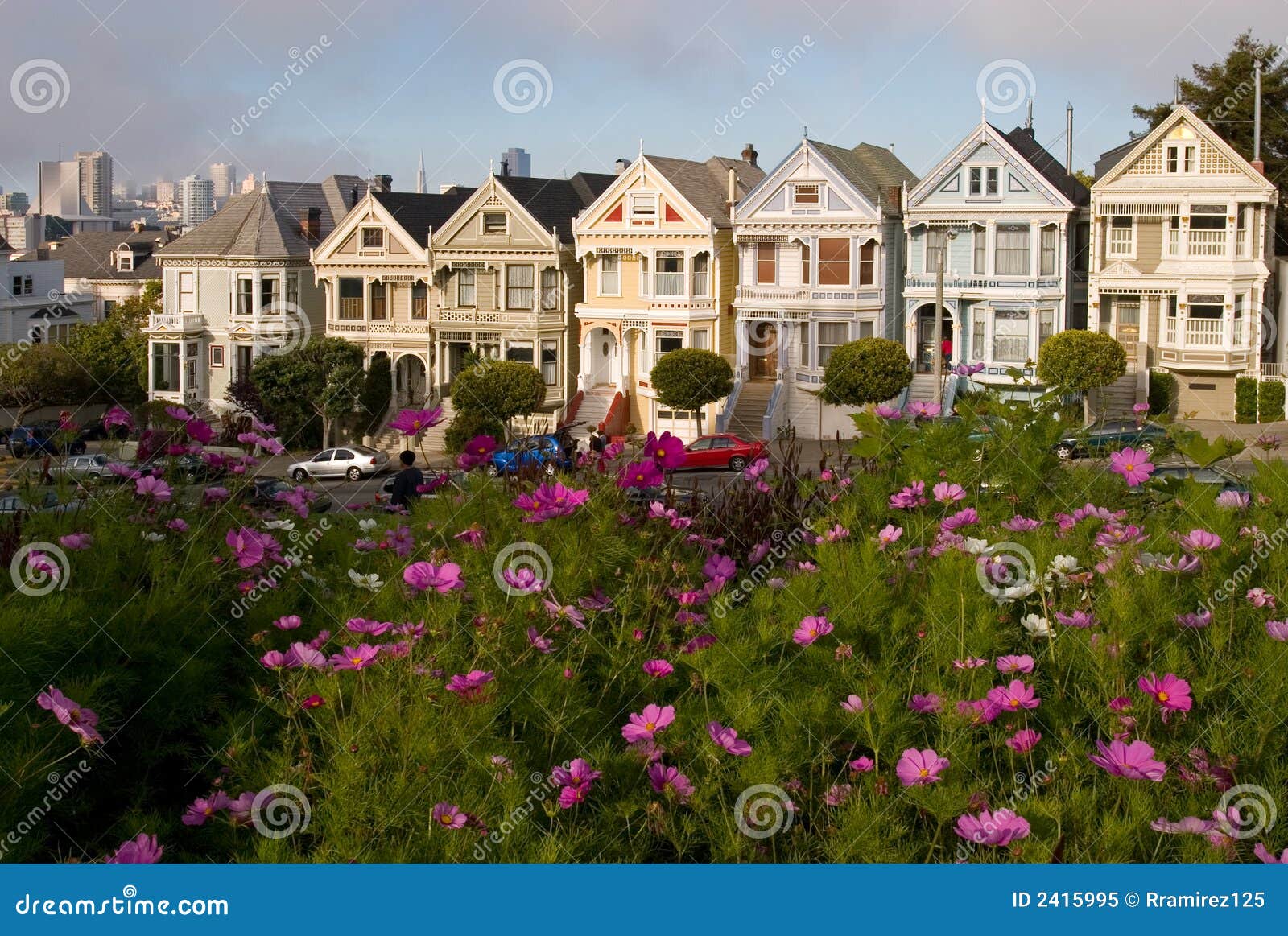 Flowers and Alamo Sq stock image. Image of urban, park 2415995