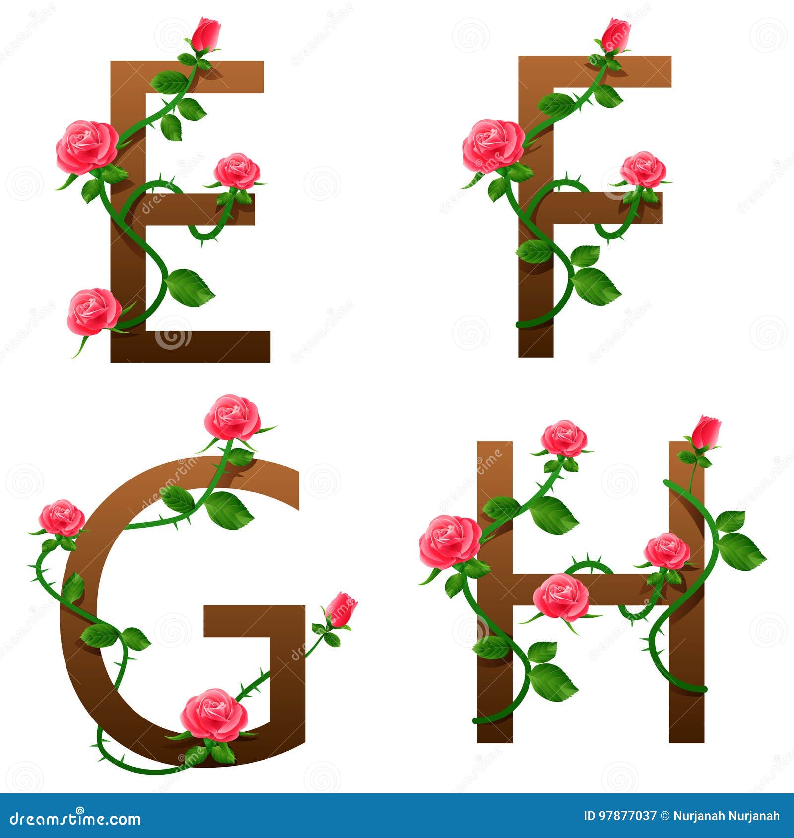 Flowers Alphabet with Red Roses Stock Vector Illustration of isolated