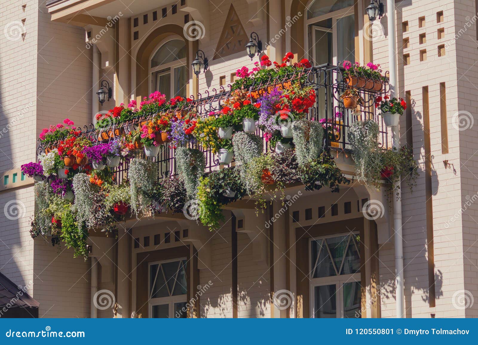 Flowers on the Balcony of a Luxury House in a Classic Style Stock Image Image of cityscape