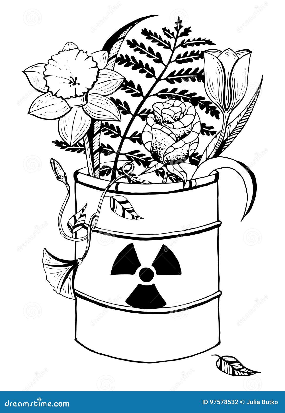 Flowers in a Barrel of Radiation Stock Vector Illustration of white