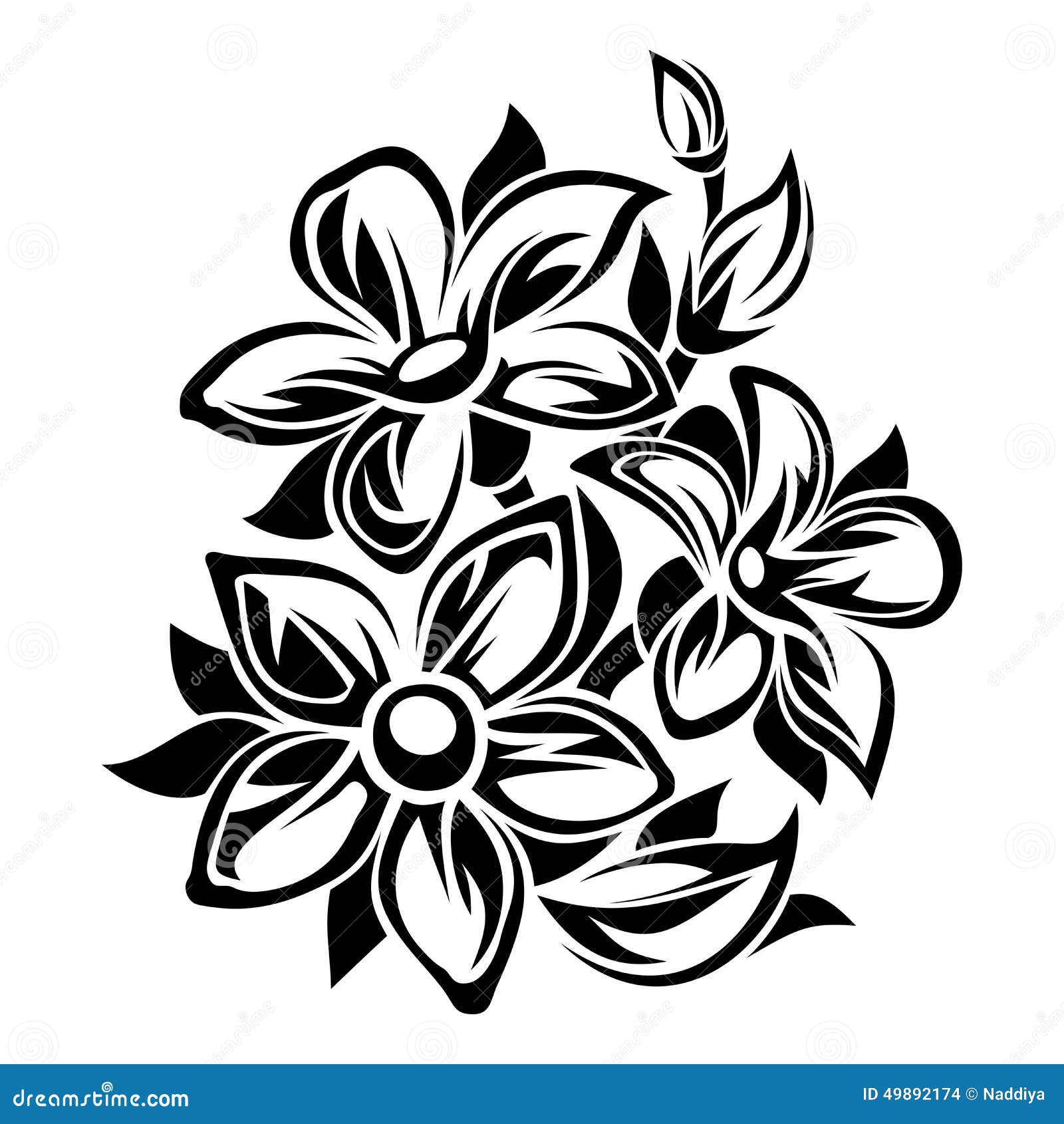 Download Flowers Black And White Ornament. Vector Illustration ...