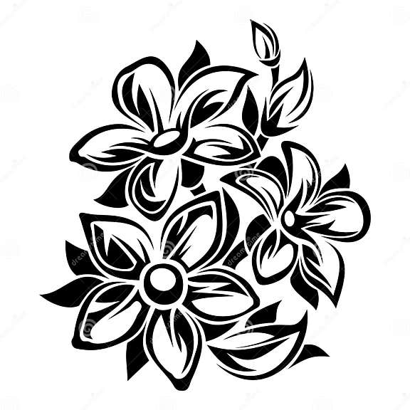 Flowers Black and White Ornament. Vector Illustration. Stock Vector ...
