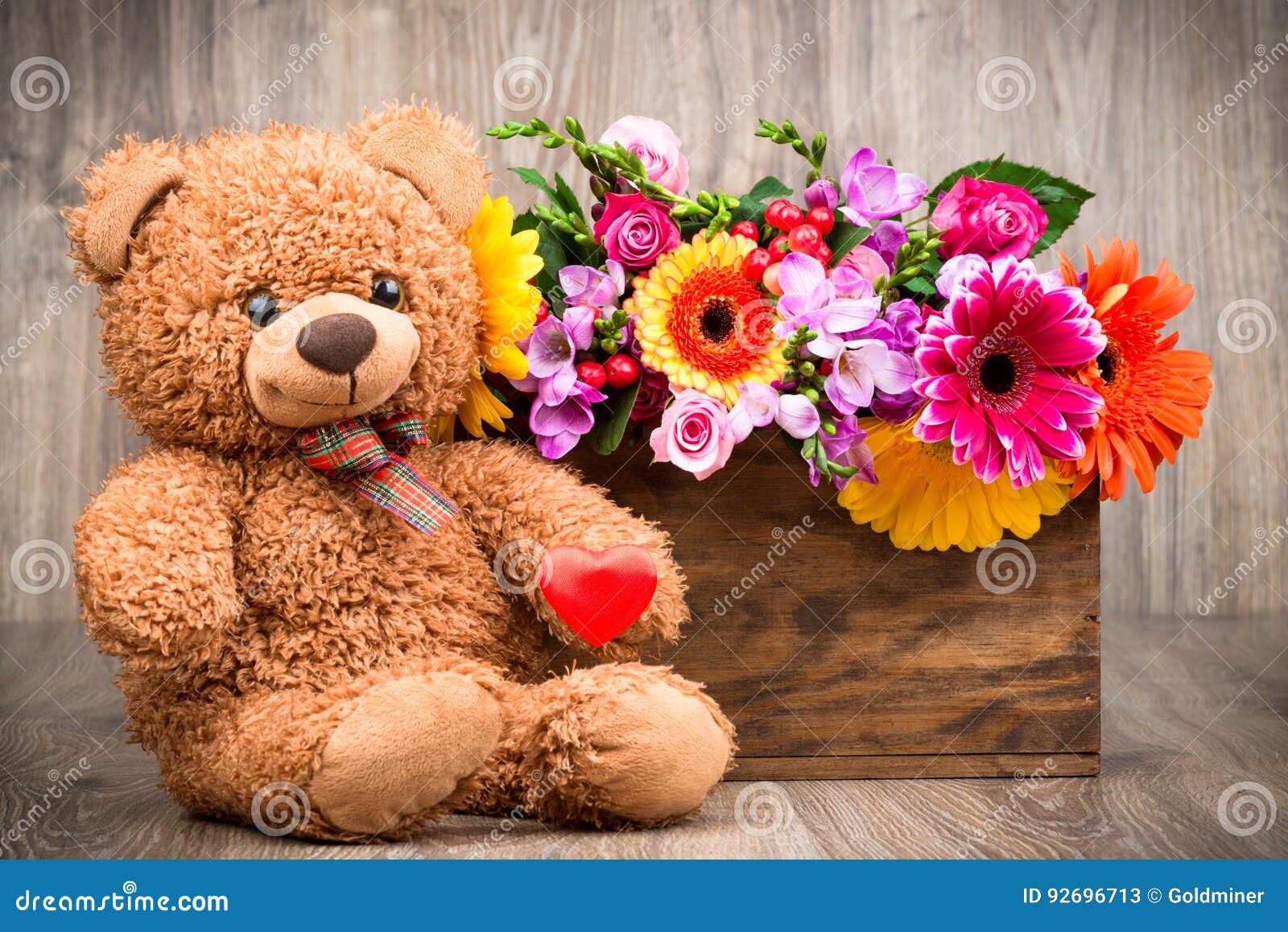 Flowers in the Box and a Teddy Bear Stock Image Image of bright