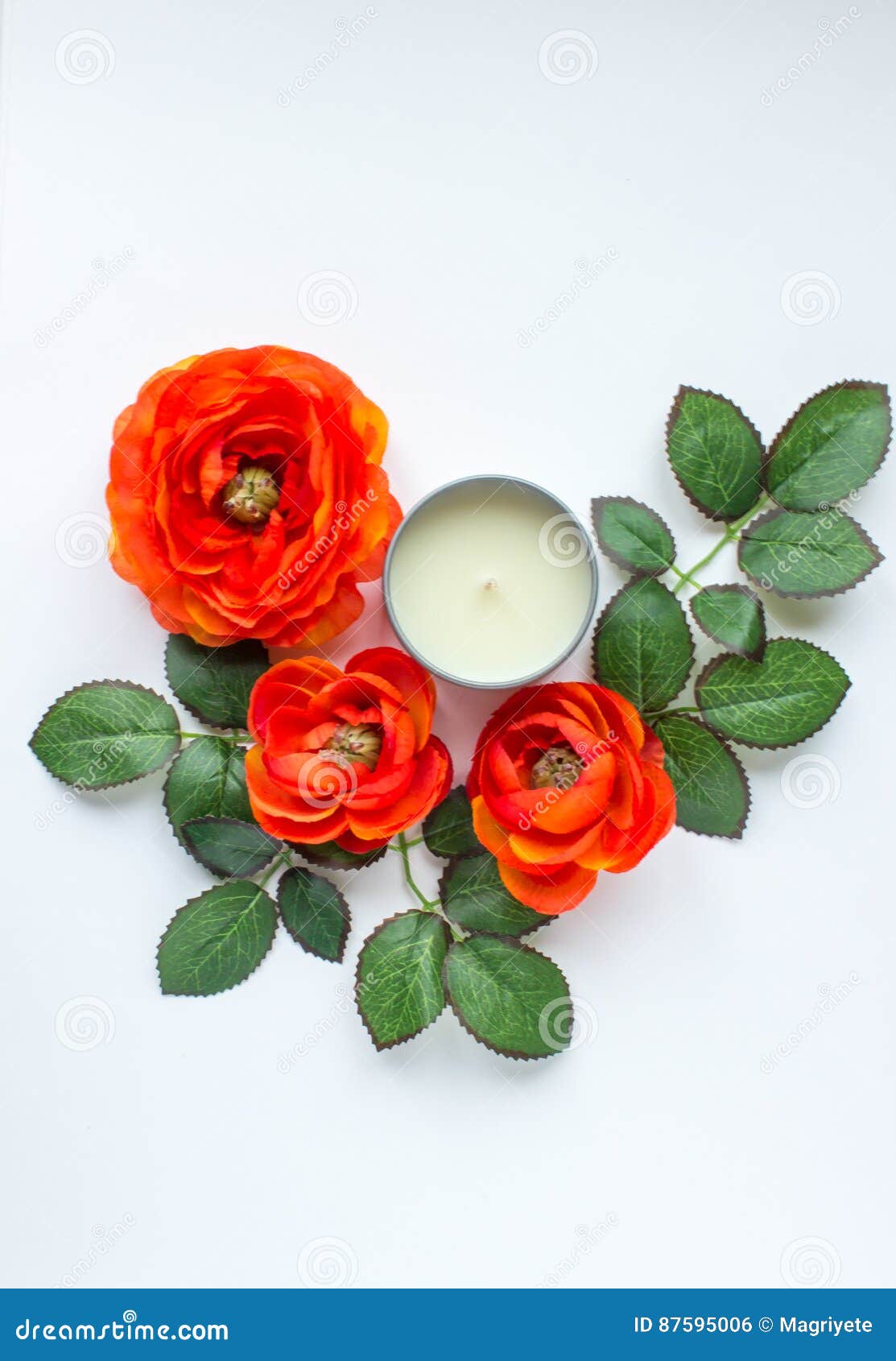Flowers and candle stock photo. Image of green, summer 87595006