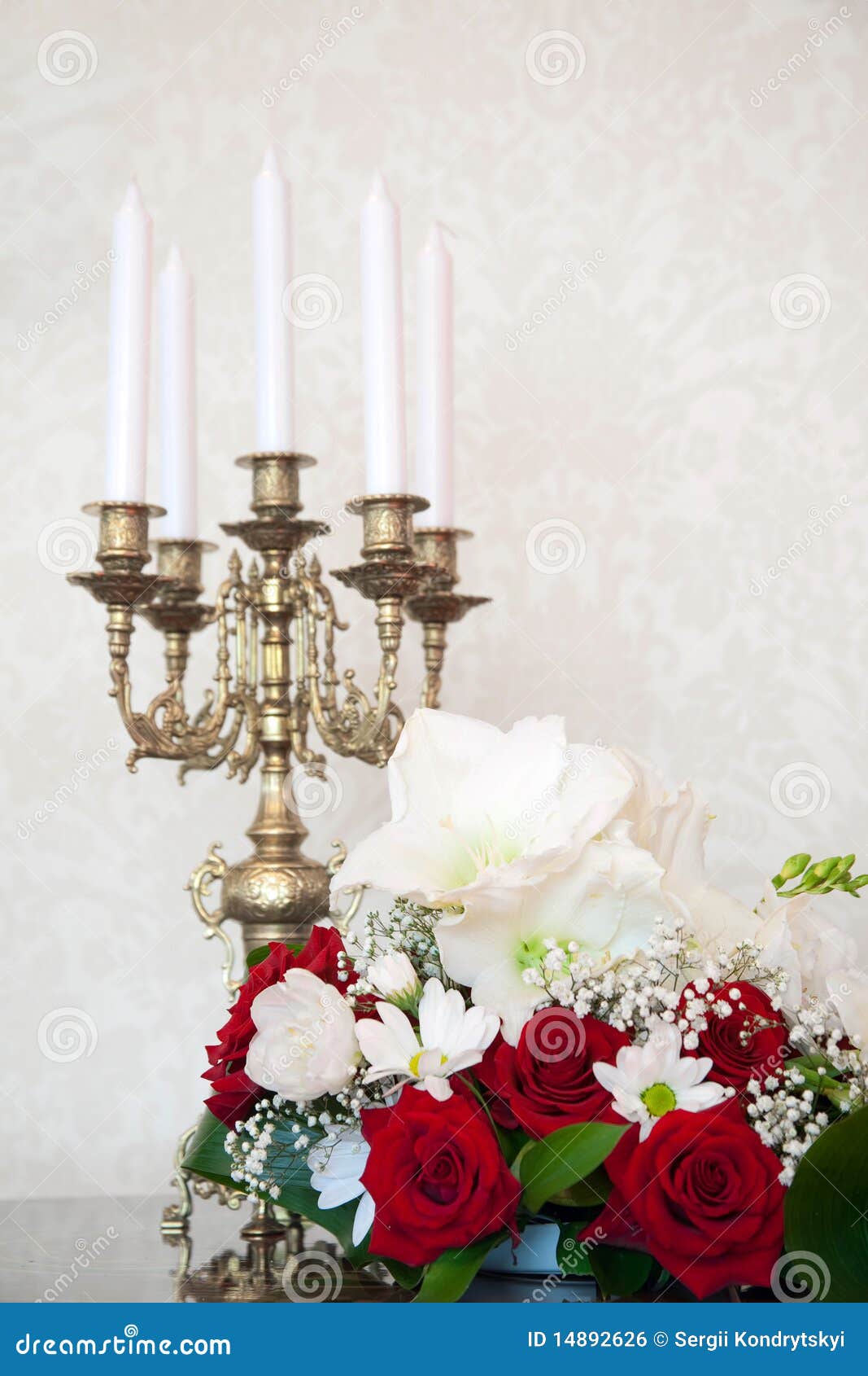 Flowers and candlestick stock photo. Image of vase, flowers 14892626