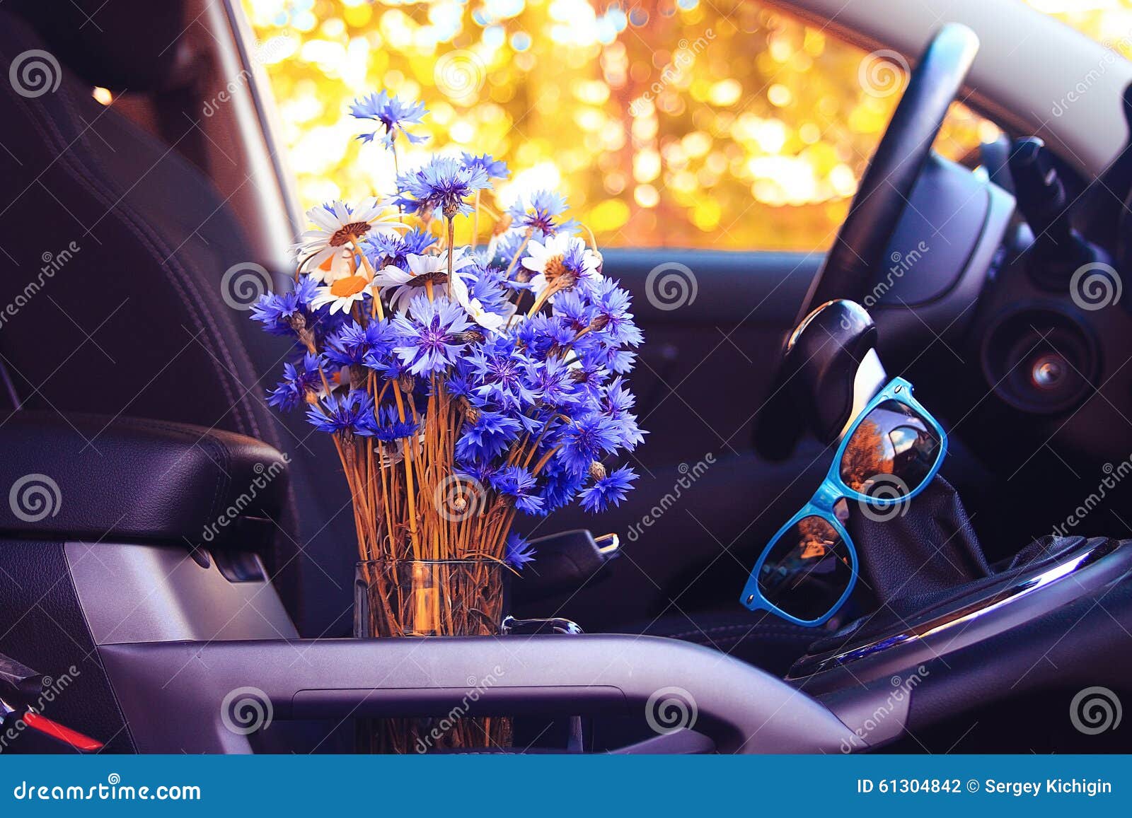 Flowers in the car stock photo. Image of female, happy 61304842