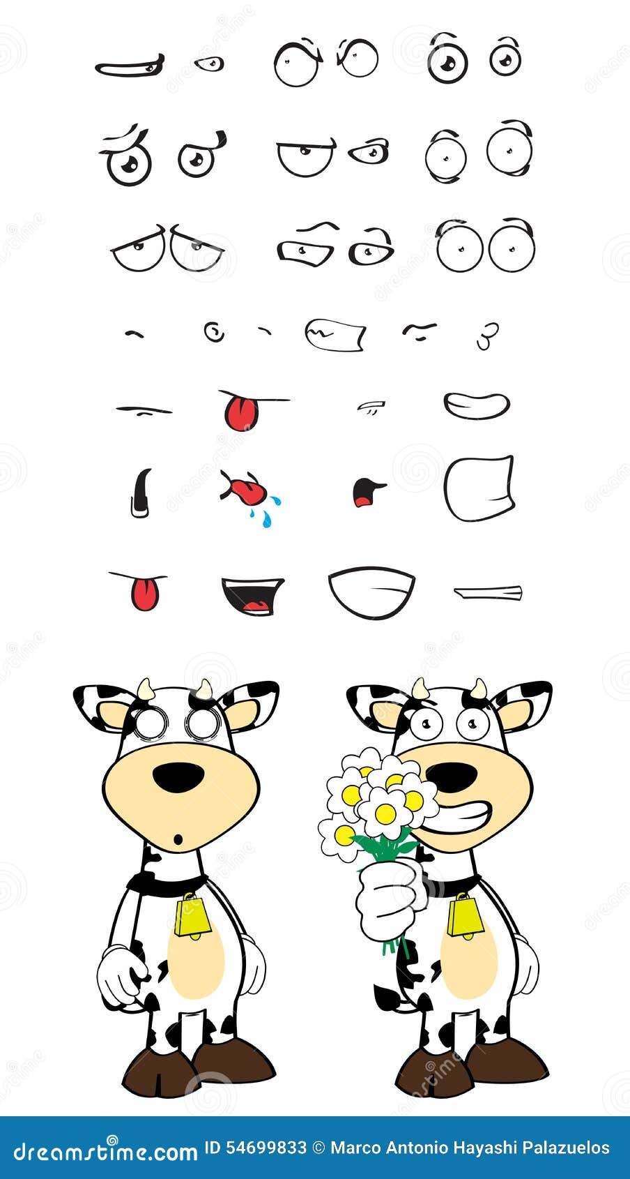 Download Flowers Cow Cartoon Expressions Set Stock Vector - Illustration of isolated, smile: 54699833