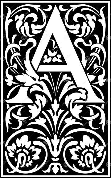 Flowers Decorative Letter a Balck and White Stock Vector - Illustration ...