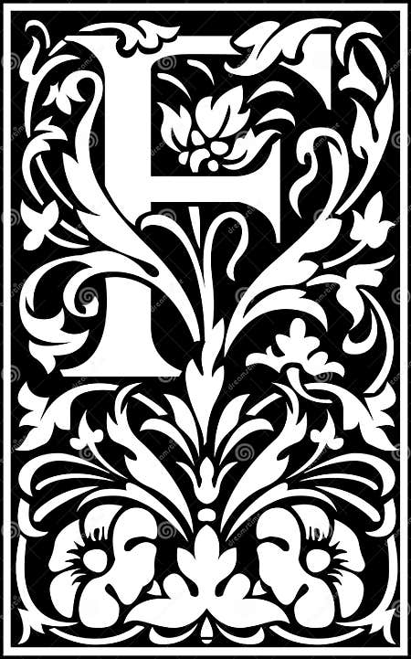 Flowers Decorative Letter F Balck and White Stock Vector - Illustration ...