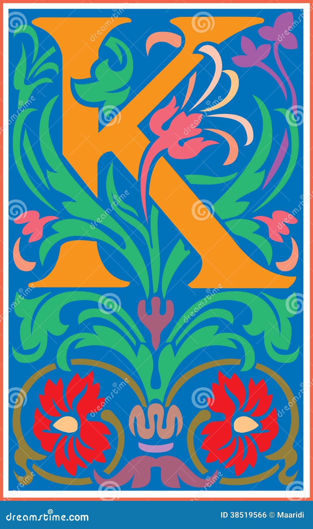 Download Flowers Decorative Letter K In Color Stock Vector - Illustration of design, flowers: 38519566