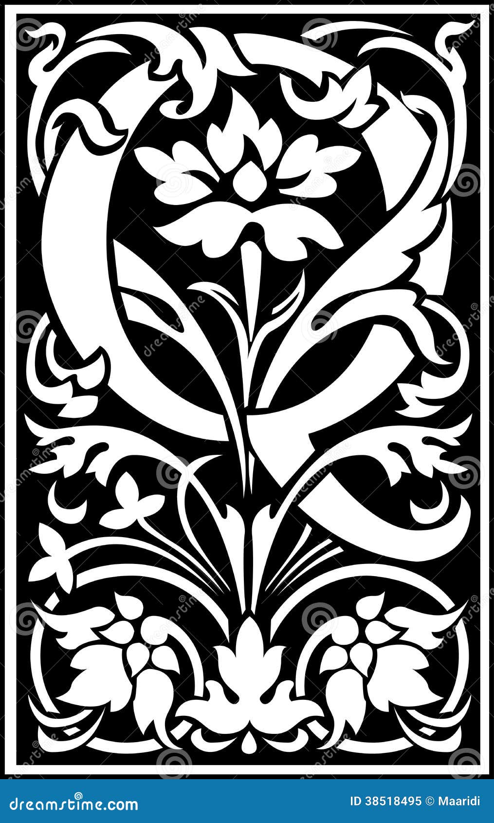 Flowers Decorative Letter Q Balck And White Stock Vector