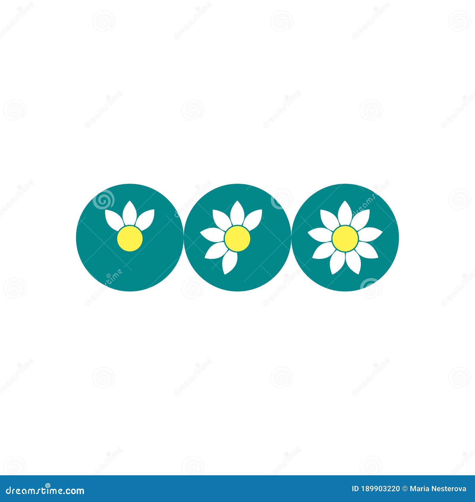 3 flowers with different number of petals in blue circles. growing process  flat icon