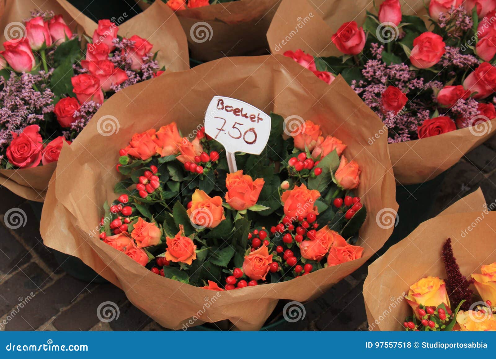 Flowers at a flower market stock photo. Image of display - 97557518