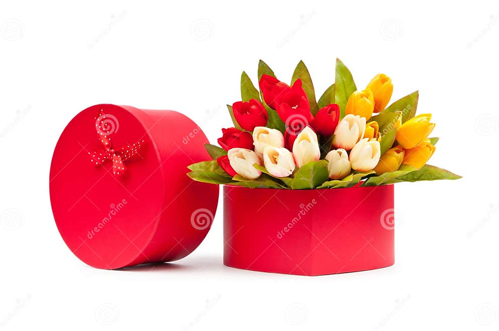 Flowers and gift box stock image. Image of shopping, birthday 21895423