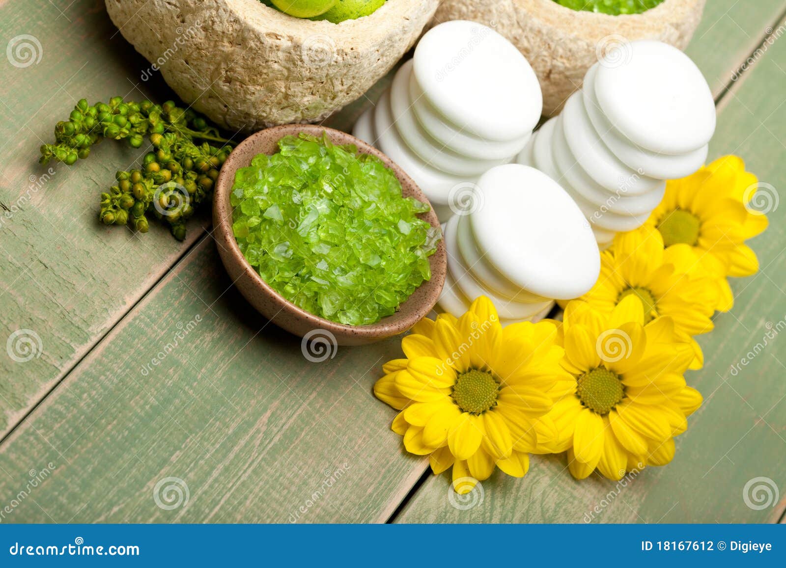 Flowers and Green Bath Salt Stock Photo Image of care, product 18167612