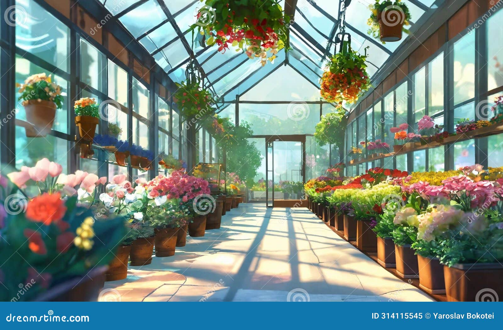 flowers in a greenhouse. glassed flower shop