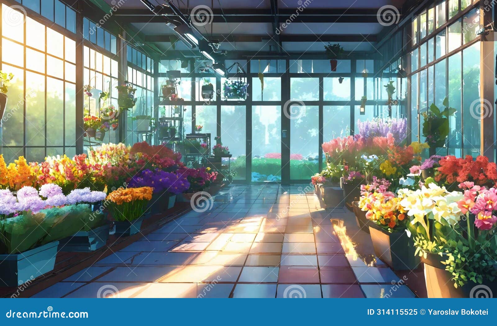 flowers in a greenhouse. glassed flower shop