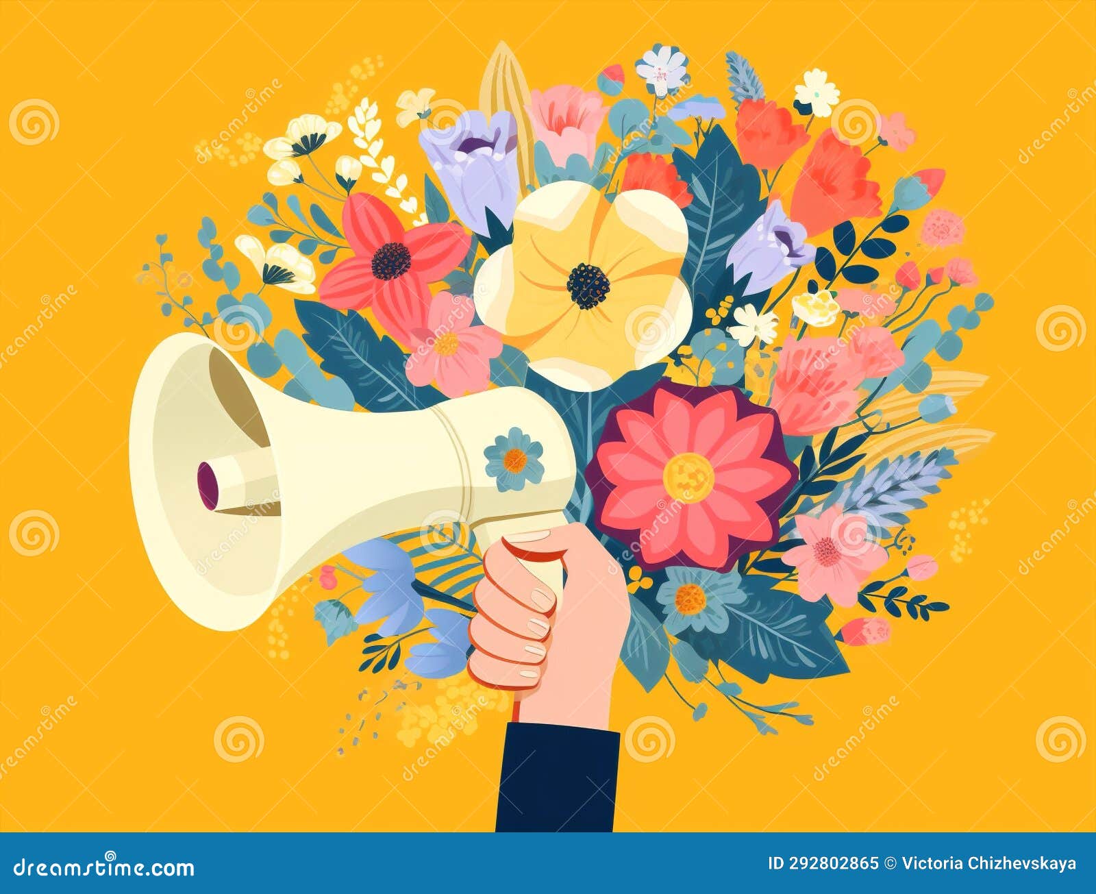 Flowers in a Megaphone. a Bouquet of Flowers Sticks Out of the