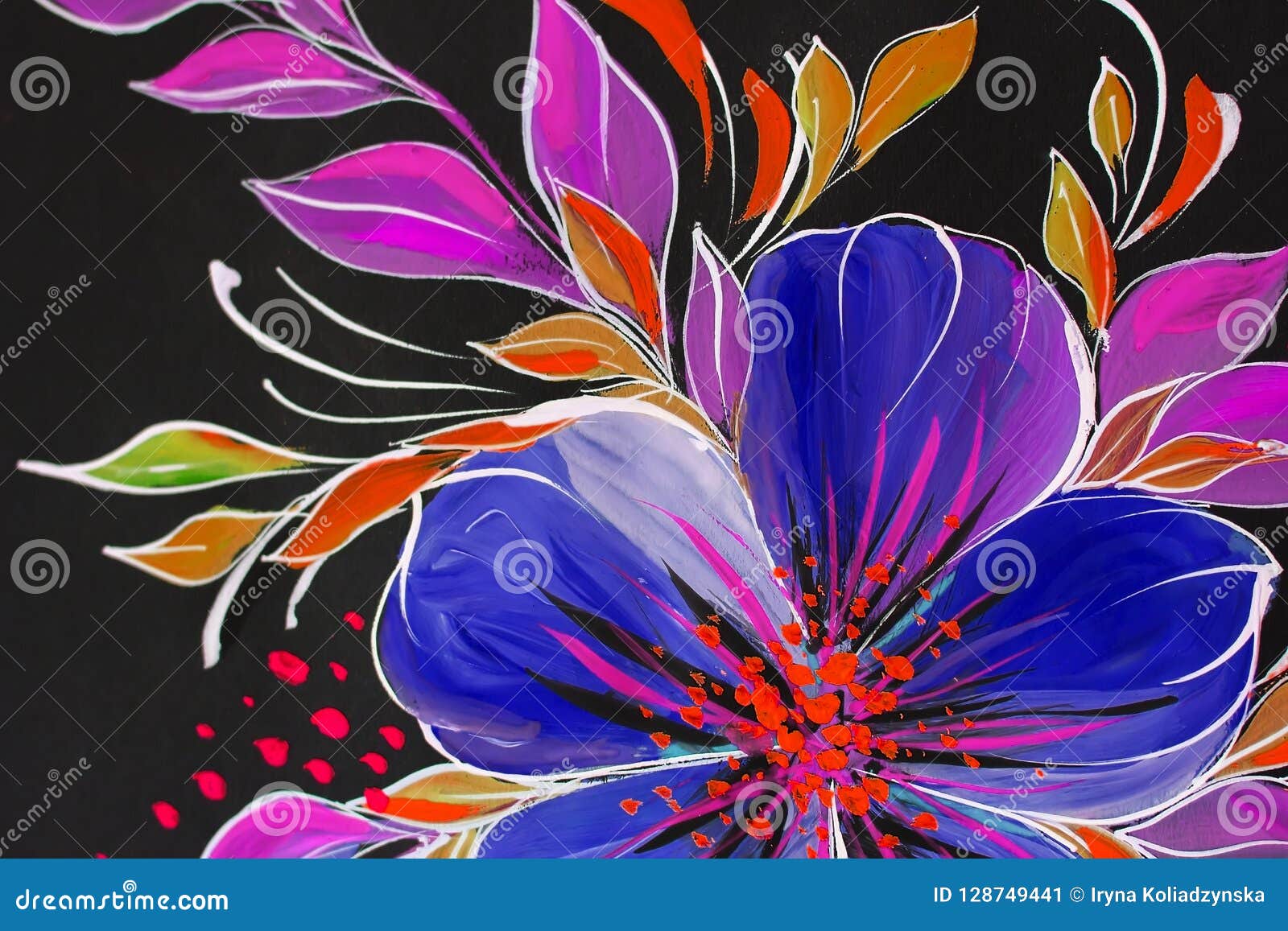 Flowers Illustration on a Black Background. Oil Painting, Impressionism