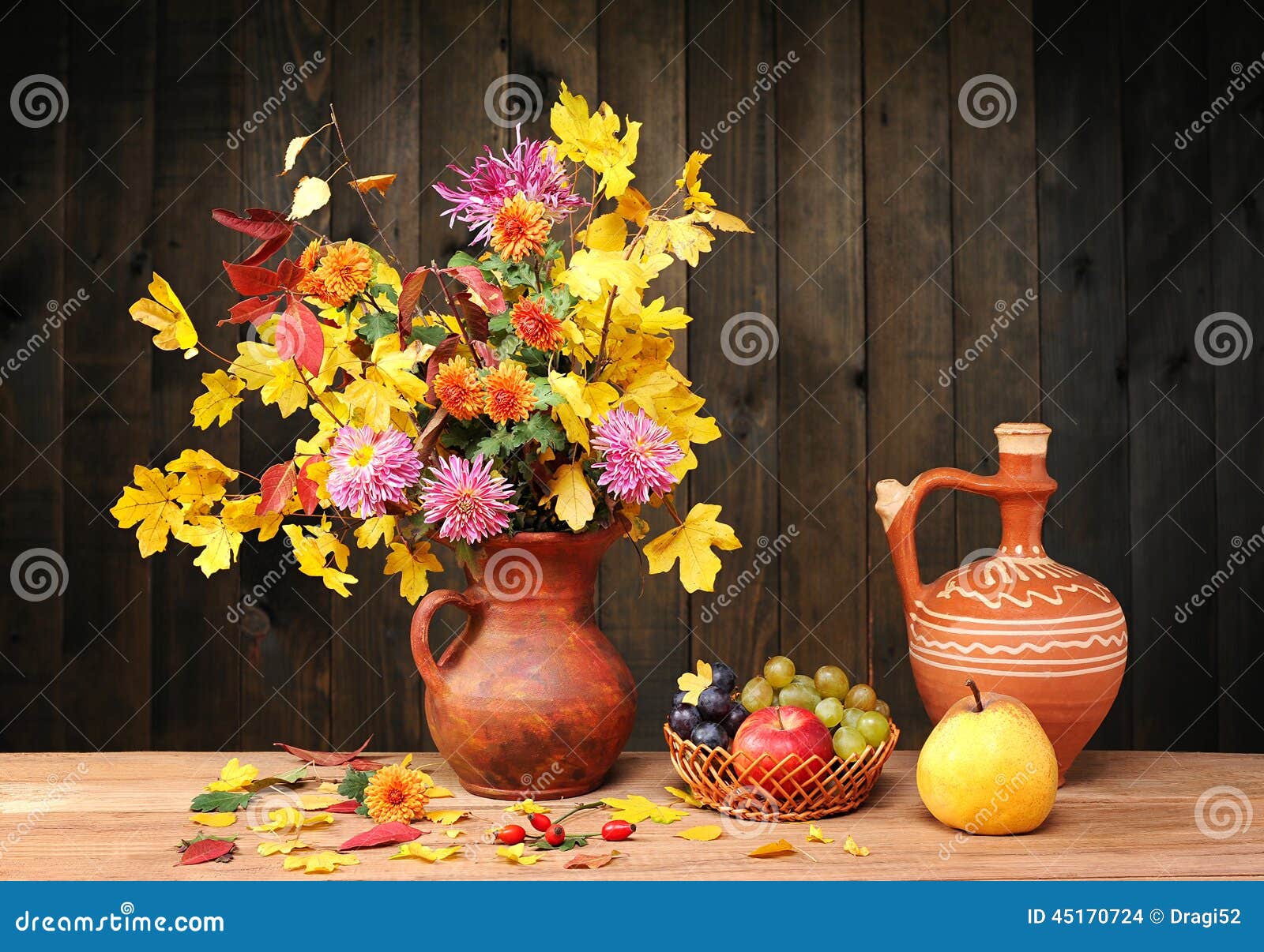 Flowers and Leaves in a Ceramic Vase, Fruit Stock Photo Image of love