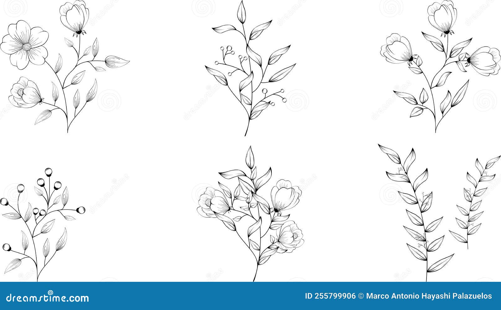 Flowers Lines Tattoo Set Collection Sticker Illustration Stock Vector ...