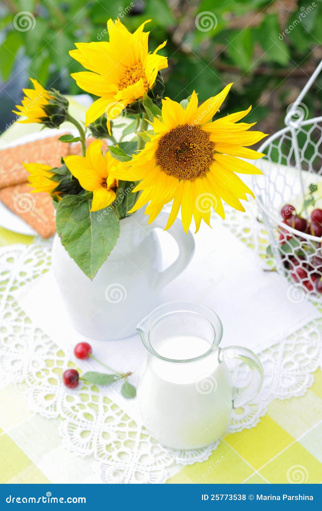 Flowers and milk stock photo. Image of life, berry, flower 25773538