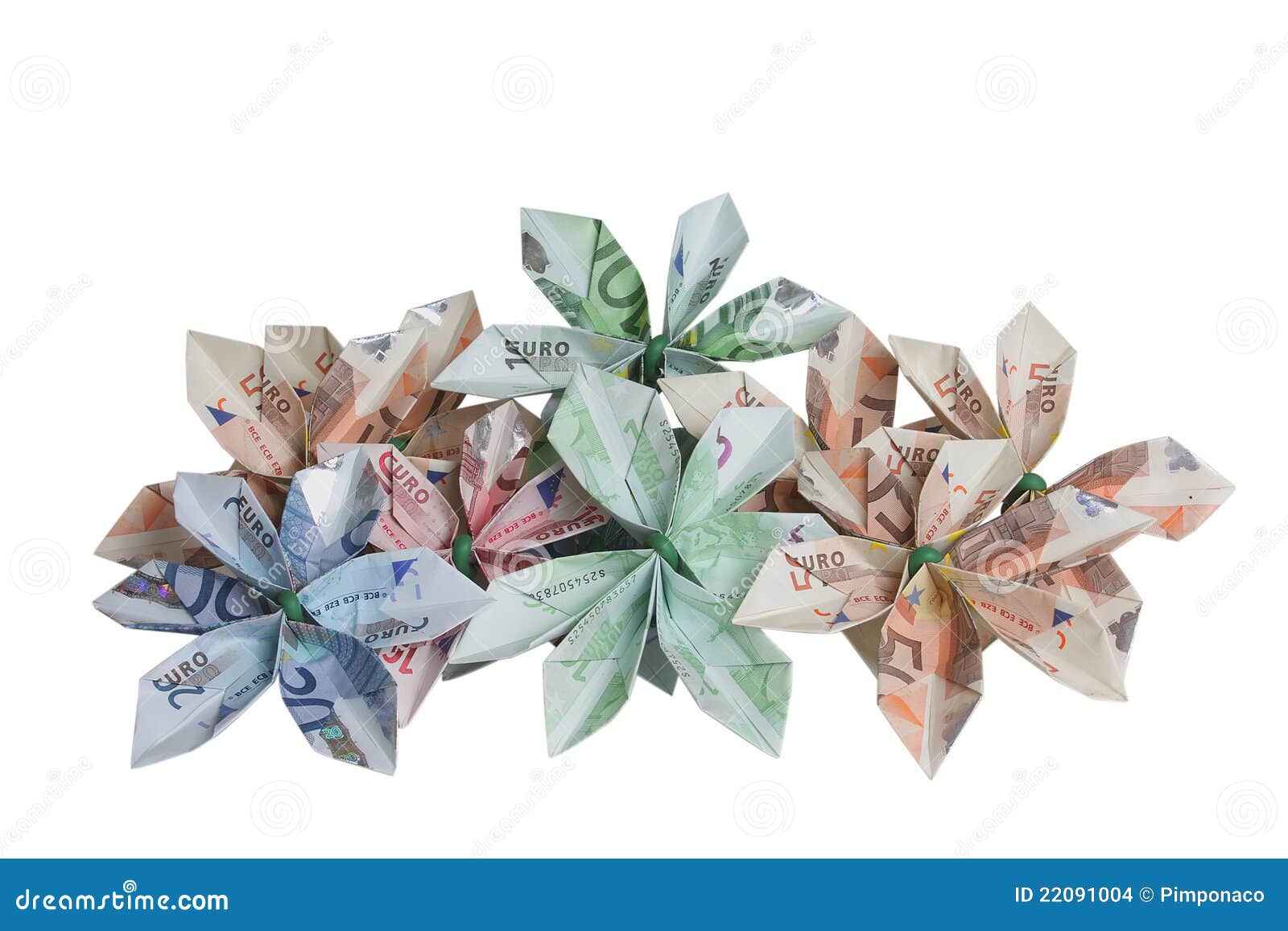 symbol of yellow flowers of of euro. Bouquet bills origami flowers values different made by of