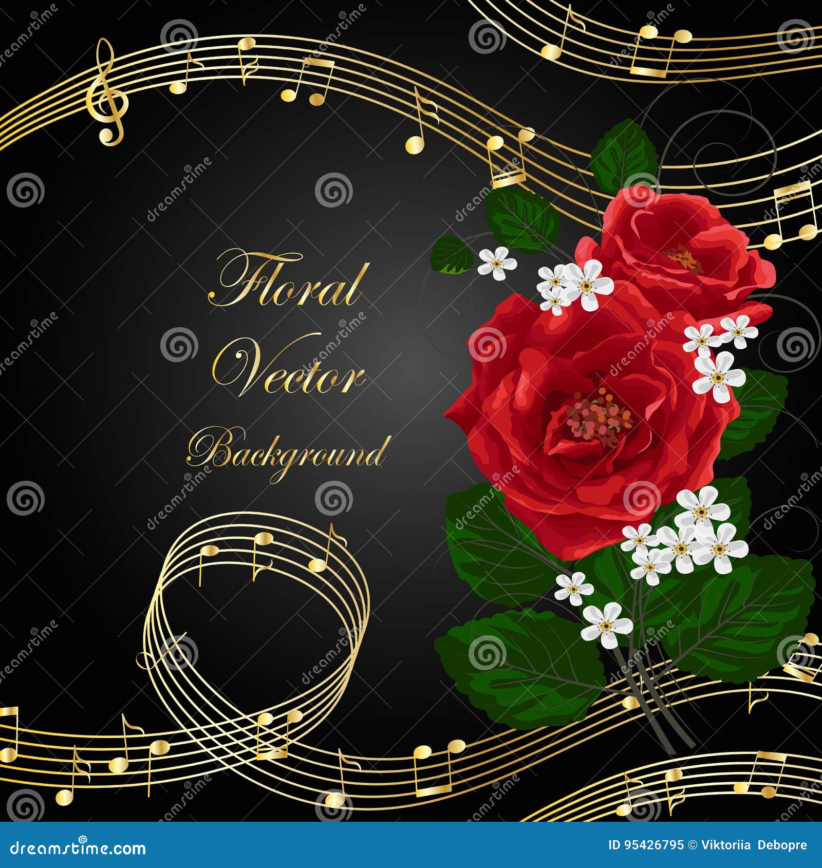 Flowers with music notes. stock vector. Illustration of layout 95426795