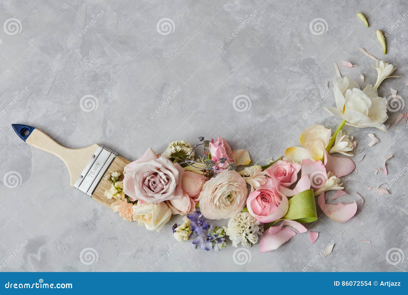 Flowers and paint brush stock photo. Image of brush, craft 86072554
