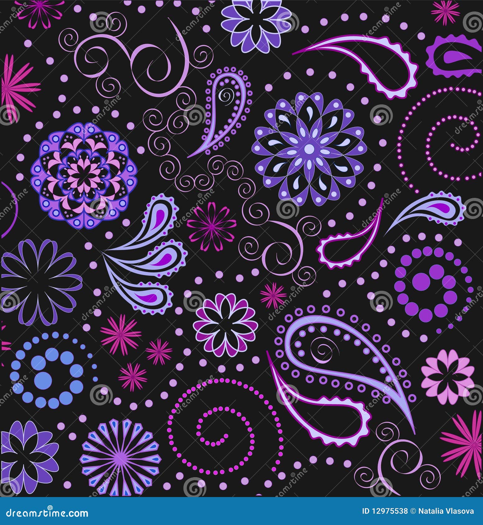 Flowers and paisley stock vector. Illustration of design 12975538