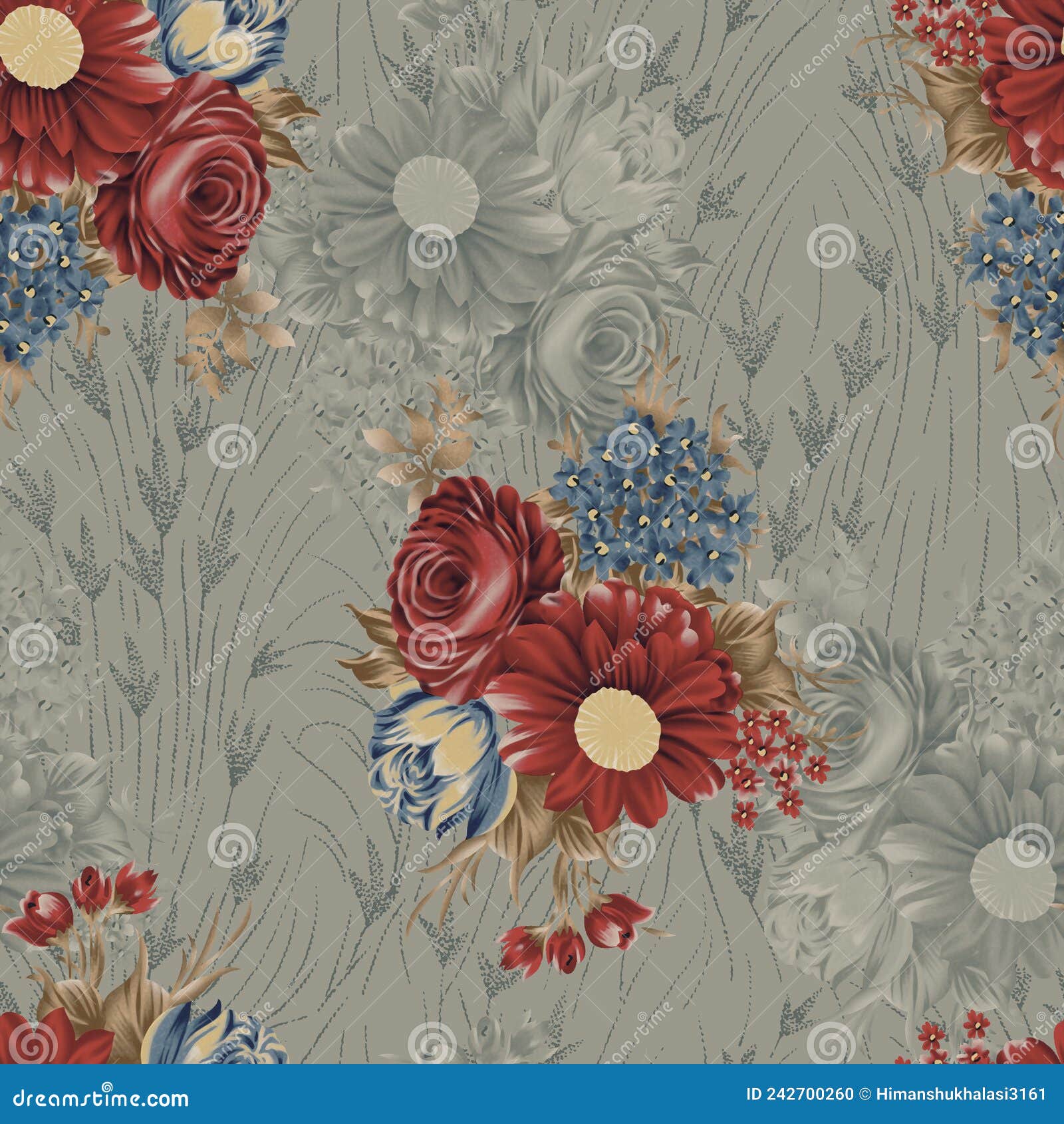 Watercolor Seamless Pattern with Classic Flowers. Perfect for Wallpaper,  Fabric Design, Wrapping Paper, Surface Textures, Digital Stock Illustration  - Illustration of geranium, allover: 242700599