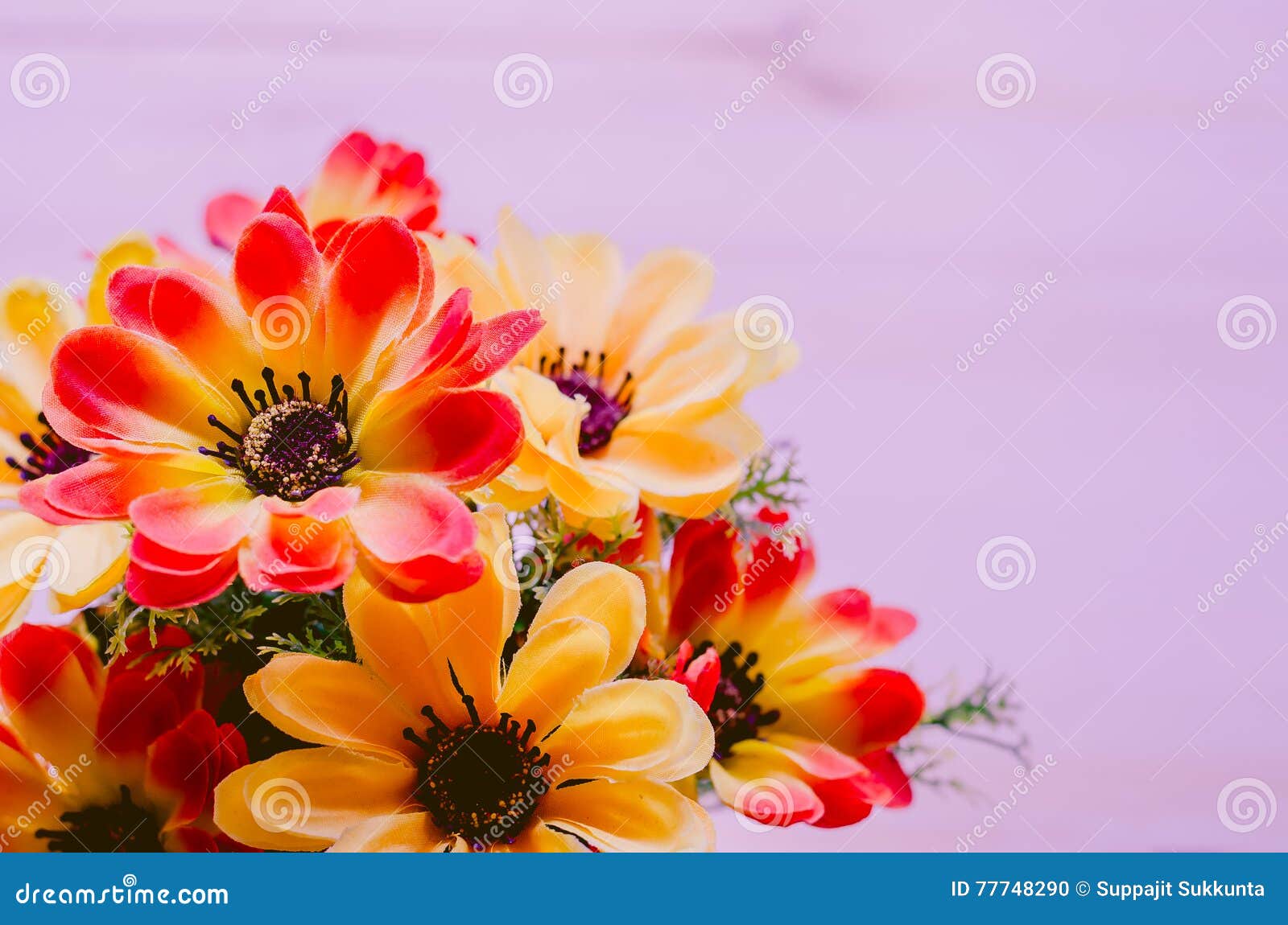 Flowers and Pot on the Office Desk. Vintage Tone Stock Photo - Image of ...