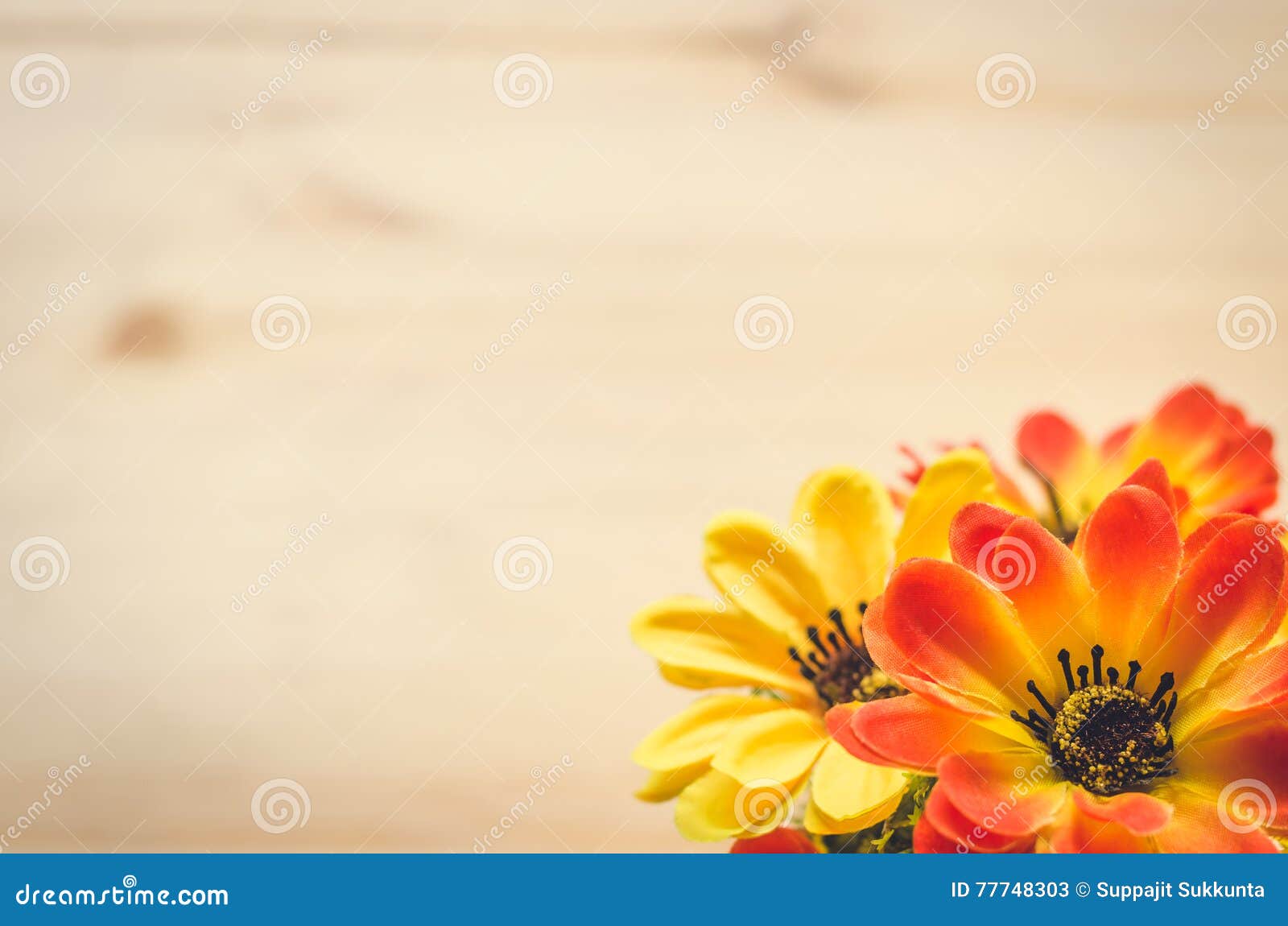 Flowers and Pot on the Office Desk. Vintage Tone Stock Image - Image of ...