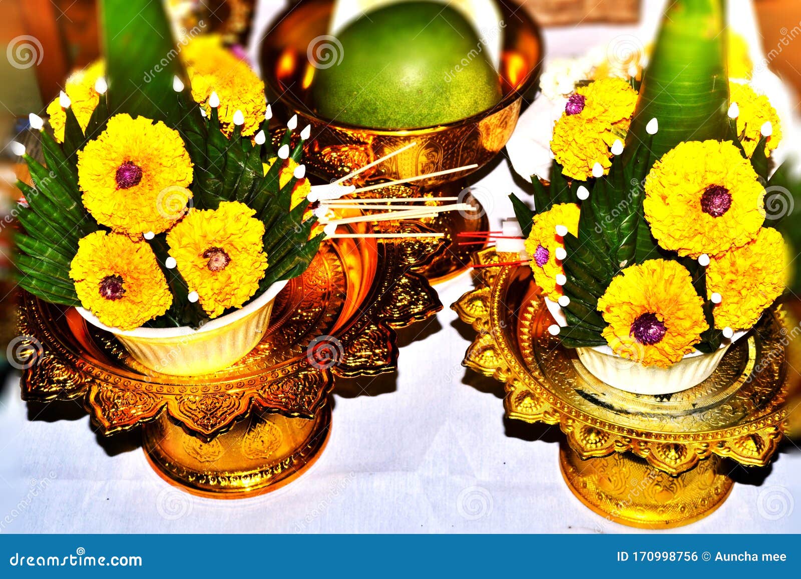 The Flowers for Sacrifice the Buddha Image Stock Photo Image of